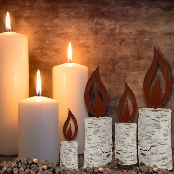 Rostikal Weihnachtsdeko Flammen 4er Set Rost Deko für Garten Flammenlicht Kerzen Flamme