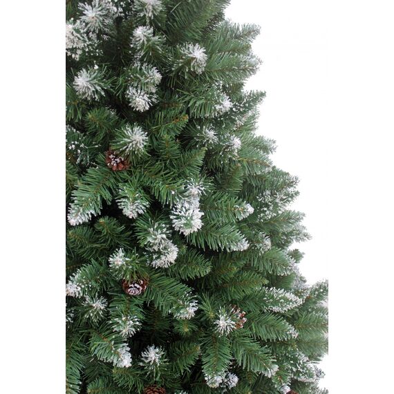 RS Trade HXT 15013 Schneebaum 150 cm künstlicher Weihnachtsbaum mit Schnee und Zapfen (Ø ca. 96 cm) ca. 760 Spitzen, schwer entflammbar, Schnellaufbau Klappsystem, inkl. Christbaum Ständer