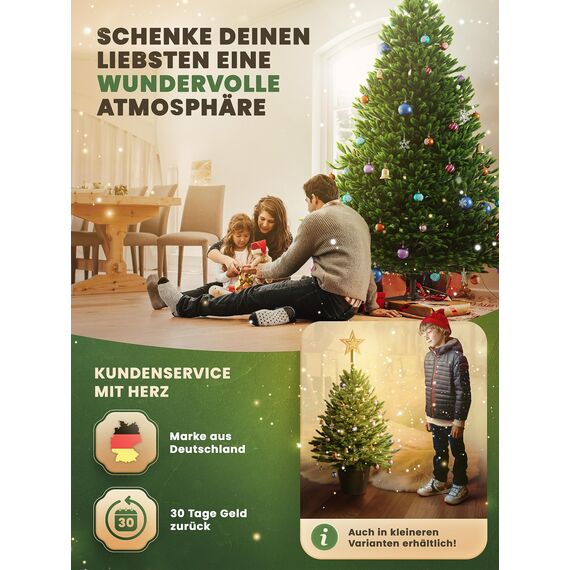 ArtiTree Künstlicher Weihnachtsbaum 240 cm – 100 % Spritzguss Nordfichte mit LED | Premium Tannenbaum naturgetreu inkl. FSC-Holzständer & Aufbewahrungstasche