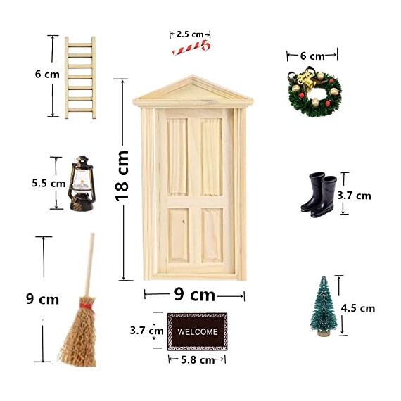 Super Idee Wichteltür Ostern Weihnachten Set Miniatur Wichtel Wichtel Tür Nissedor mit Zubehör Stiefel Weihnachtsbaum Dekokranz Holzleiter Verzierungen für Ostern Weihnachten