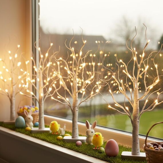 EAMBRITE 2er Set Lichterbaum Lichterzweige für Innen 24 Warmweiß LEDs Bäumchen Birken Dekozweige Batteriebetrieb Weihnachtsdeko für Zuhause Party Geburtstag Hochzeit Innendekoration (60cm/2ft)