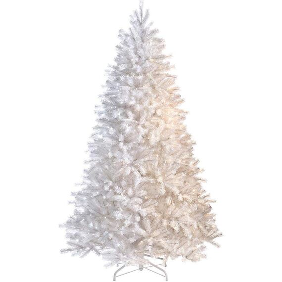 SHATCHI Künstlicher Weihnachtsbaum, weiße Alaska-Kiefernspitzen, für Weihnachten, Zuhause, Weihnachtsdekoration, Metallständer, warmes Alaska-Weiß, 7ft/210 cm