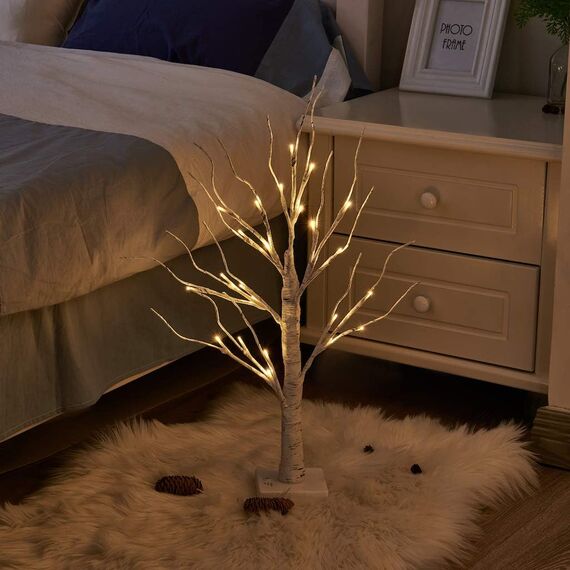 EAMBRITE 2er Set Lichterbaum Lichterzweige für Innen 24 Warmweiß LEDs Bäumchen Birken Dekozweige Batteriebetrieb Weihnachtsdeko für Zuhause Party Geburtstag Hochzeit Innendekoration (60cm/2ft)