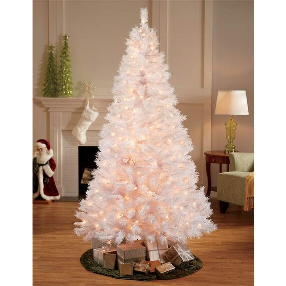 SHATCHI Künstlicher Weihnachtsbaum, weiße Alaska-Kiefernspitzen, für Weihnachten, Zuhause, Weihnachtsdekoration, Metallständer, warmes Alaska-Weiß, 7ft/210 cm