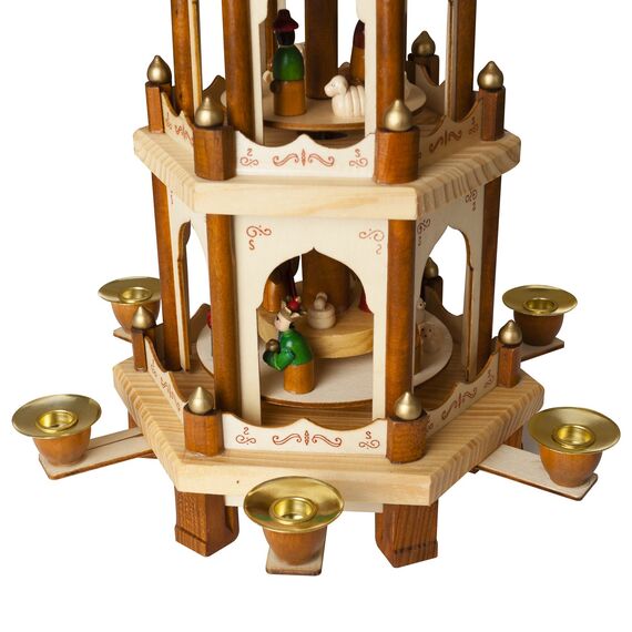BRUBAKER Weihnachtspyramide Holzpyramide - Natur - 3 Etagen - 45 cm Höhe - handbemalte Figuren