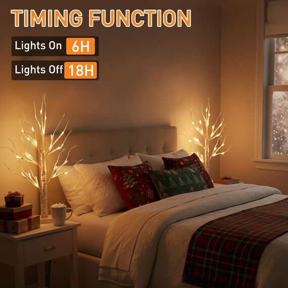 EAMBRITE 2er Set Lichterbaum Lichterzweige für Innen 24 Warmweiß LEDs Bäumchen Birken Dekozweige Batteriebetrieb Weihnachtsdeko für Zuhause Party Geburtstag Hochzeit Innendekoration (60cm/2ft)