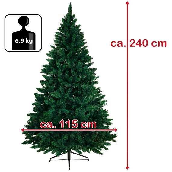 BB Sport Christbaum Weihnachtsbaum 240 cm Dunkelgrün PVC Tannenbaum Künstlich Standfuß Klappsystem