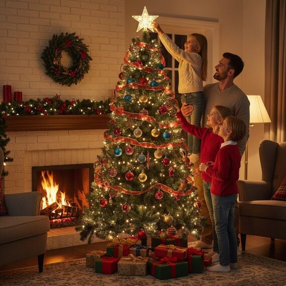 SHATCHI Grün 8ft/240 cm Künstlichen Weihnachtsbaum Alaskan Pine 1100 Spitzen Innen Xmas Home Dekorationen 2,4m, Inklusive Metallständer, PVC-Kunststoff