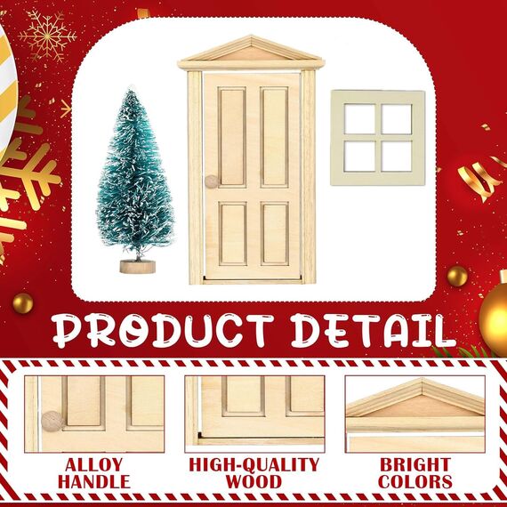 Super Idee Wichteltür Ostern Weihnachten Set Miniatur Wichtel Wichtel Tür Nissedor mit Zubehör Stiefel Weihnachtsbaum Dekokranz Holzleiter Verzierungen für Ostern Weihnachten