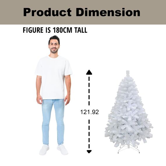 Künstlicher Weihnachtsbaum mit 230 Zweigspitzen, 122 cm, Weiß