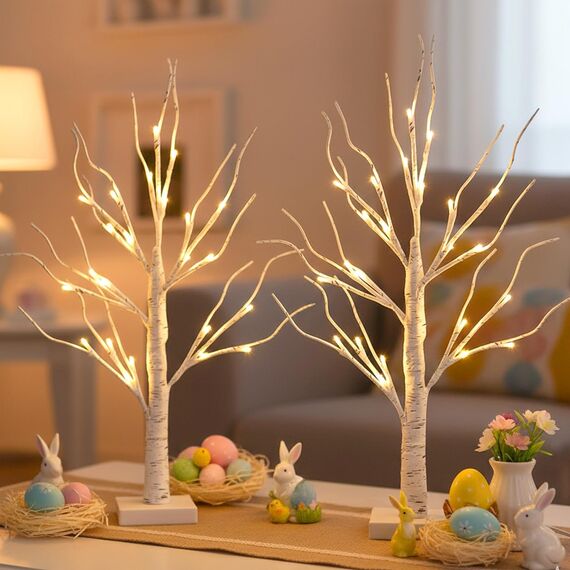 EAMBRITE 2er Set Lichterbaum Lichterzweige für Innen 24 Warmweiß LEDs Bäumchen Birken Dekozweige Batteriebetrieb Weihnachtsdeko für Zuhause Party Geburtstag Hochzeit Innendekoration (60cm/2ft)