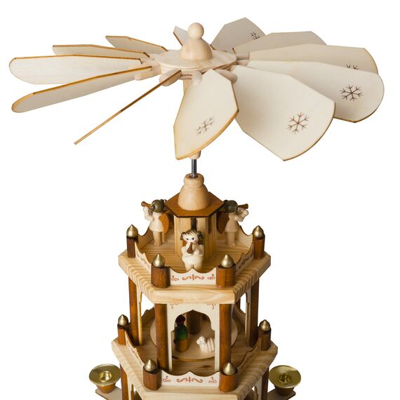 BRUBAKER Weihnachtspyramide Holzpyramide - Natur - 3 Etagen - 45 cm Höhe - handbemalte Figuren
