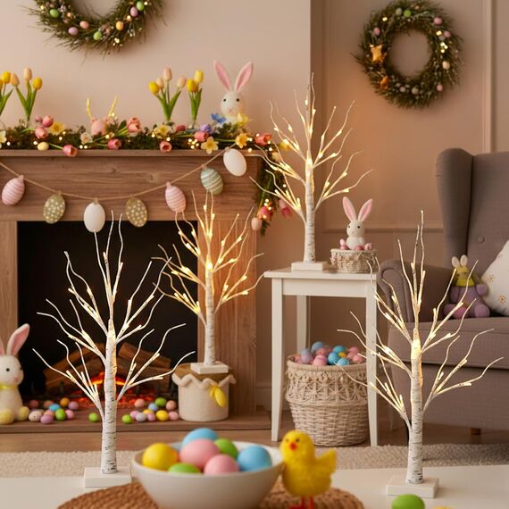 EAMBRITE 2er Set Lichterbaum Lichterzweige für Innen 24 Warmweiß LEDs Bäumchen Birken Dekozweige Batteriebetrieb Weihnachtsdeko für Zuhause Party Geburtstag Hochzeit Innendekoration (60cm/2ft)