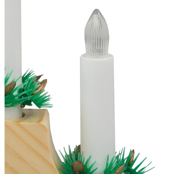 Idena 8582088 - LED Adventsleuchter mit 7 LED Kerzenlichtern in Warmweiß, Schwibbogen aus naturfarbenem Holz, mit Ersatzlampe und Schalter, Deko für Innen, als Winter-, Advents- und Weihnachtsdeko