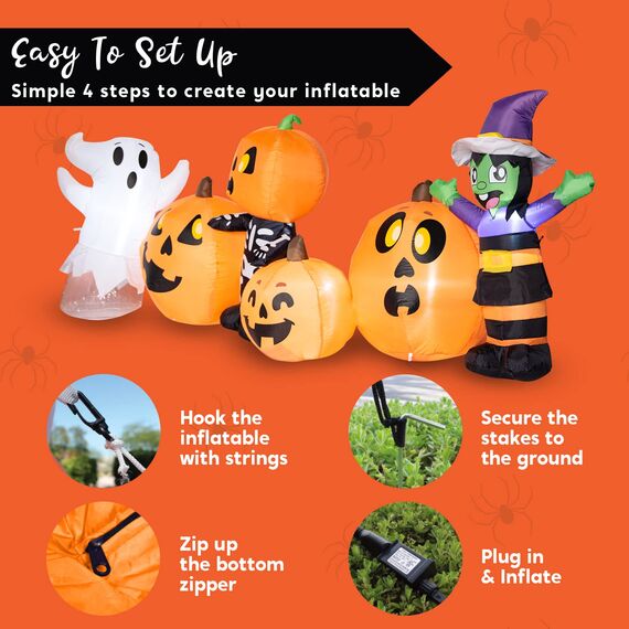 Joiedomi DREI Aufblasbare Halloween-Figuren und Kürbisbeet Aufblasbare aufblasbare Gegenstände mit eingebauten LEDs für Halloween-Partys im Innen- und Außenbereich, Hof, Rasen, Gartendekorationen