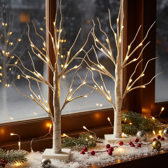 EAMBRITE 2er Set Lichterbaum Lichterzweige für Innen 24 Warmweiß LEDs Bäumchen Birken Dekozweige Batteriebetrieb Weihnachtsdeko für Zuhause Party Geburtstag Hochzeit Innendekoration (60cm/2ft)