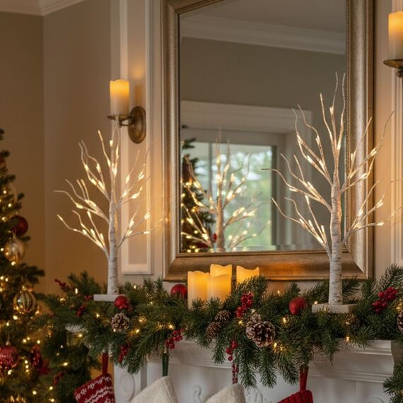 EAMBRITE 2er Set Lichterbaum Lichterzweige für Innen 24 Warmweiß LEDs Bäumchen Birken Dekozweige Batteriebetrieb Weihnachtsdeko für Zuhause Party Geburtstag Hochzeit Innendekoration (60cm/2ft)