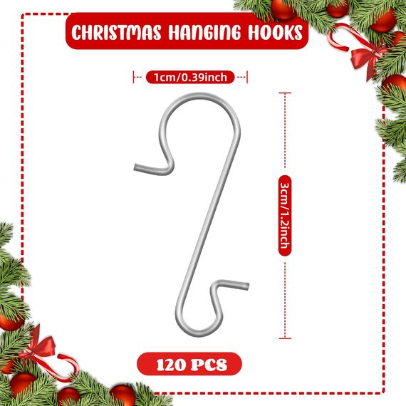 Naler 120 Kugelaufhänger S Haken Klein Schnellaufhänger für Weihnachtskugel Silber