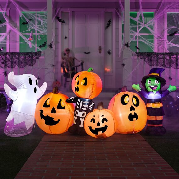Joiedomi DREI Aufblasbare Halloween-Figuren und Kürbisbeet Aufblasbare aufblasbare Gegenstände mit eingebauten LEDs für Halloween-Partys im Innen- und Außenbereich, Hof, Rasen, Gartendekorationen