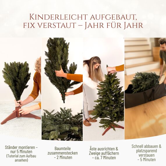 Premium Weihnachtsbaum künstlich 120cm - TESTSIEGER 10 Jahre GARANTIE - Naturgetreu, dichte Zweige, Künstlicher Weihnachtsbaum mit Holzständer, Christmas Tree Tannenbaum künstlich 120 cm Pure Living