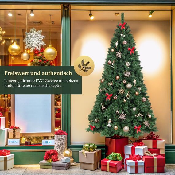 SALCAR 180 cm Künstlicher Weihnachtsbaum, Nordmanntanne, PVC Tannenbaum mit 580 grünen Spitzen, Klapp-Schirmsystem, Ø 98 cm