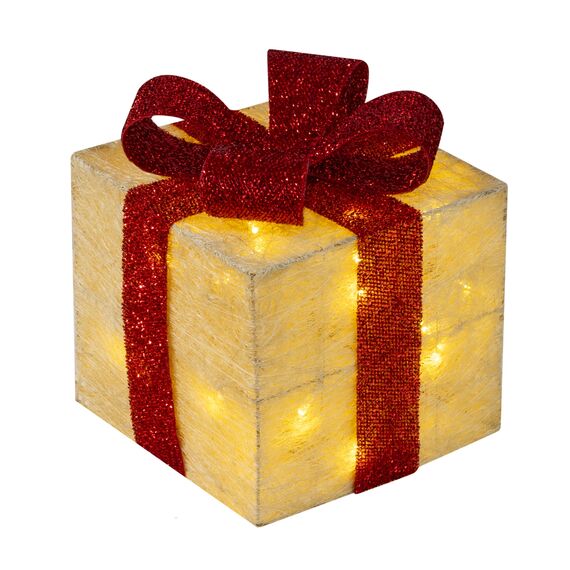 Bambelaa! 3er Led Deko Geschenke Leucht Boxen Timer Weihnachts Dekoration Weihnachtsdeko Beleuchtet Deko Weihnachten (Gelb)
