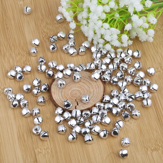 Naler 120 Stück Glöckchen Silber Schellen aus Metall Glocke für Geschenkdeko Basteln Fest Dekoration - 12 mm