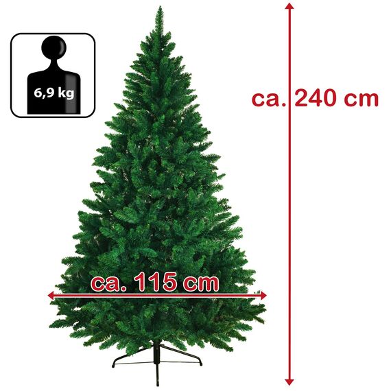 BB Sport Christbaum Weihnachtsbaum 240 cm Mittelgrün PVC Tannenbaum Künstlich Standfuß Klappsystem