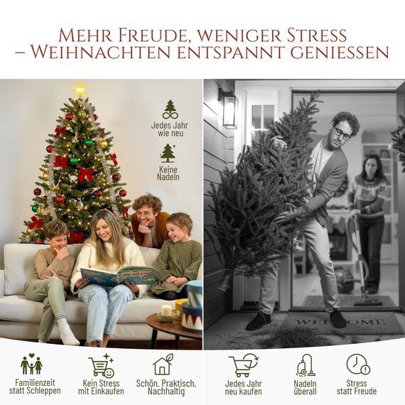 Premium Weihnachtsbaum künstlich 250cm - TESTSIEGER 10 Jahre GARANTIE - Naturgetreu, dichte Zweige, Künstlicher Weihnachtsbaum mit Holzständer, Christmas Tree Tannenbaum künstlich 250 cm Pure Living