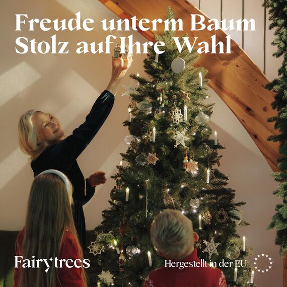 FairyTrees Weihnachtsbaum künstlich 180cm FICHTE Natur mit Christbaum Holzständer | Tannenbaum künstlich mit grünem Stamm | Made in EU