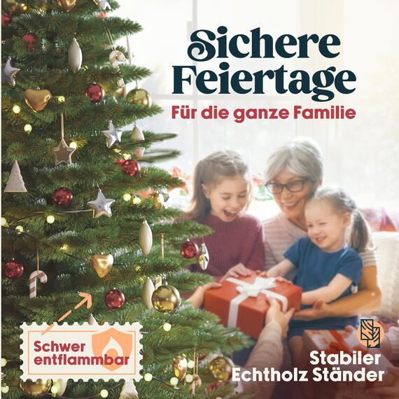 Premium Weihnachtsbaum künstlich 90cm - TESTSIEGER 10 Jahre GARANTIE - Naturgetreu, dichte Zweige, Künstlicher Weihnachtsbaum mit Holzständer, Christmas Tree Tannenbaum künstlich 90 cm Pure Living