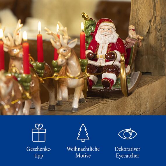 Villeroy & Boch Weihnachts-Spieluhr - Nostalgische Deko mit Santa und Rentieren, perfekt als Kerzenhalter und Porzellanfigur für Festliche Stimmung