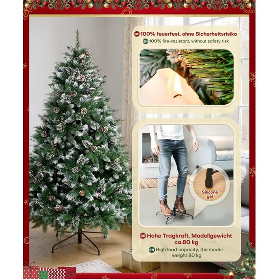 Yorbay künstlicher Weihnachtsbaum Tannenbaum mit Ständer 120cm-240cm für Weihnachten-Dekoration Mehrweg (Weihnachtsbaum mit Schnee, 210cm)