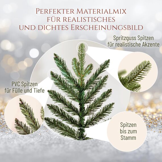 Premium Weihnachtsbaum künstlich 90cm - TESTSIEGER 10 Jahre GARANTIE - Naturgetreu, dichte Zweige, Künstlicher Weihnachtsbaum mit Holzständer, Christmas Tree Tannenbaum künstlich 90 cm Pure Living