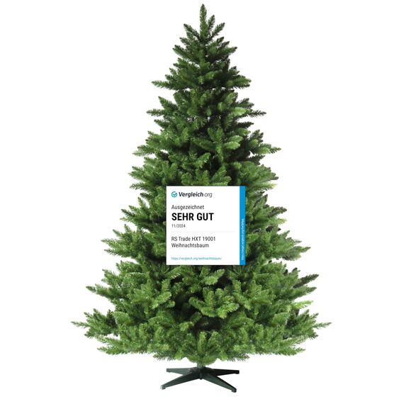 RS Trade HXT 19001 Spessarttanne 100% PVC 240 cm künstlicher Weihnachtsbaum (Ø ca. 156 cm) 2366 Spitzen und Schnellaufbau Klappsystem, schwer entflammbar, unechter Tannenbaum inkl. Christbaum Ständer
