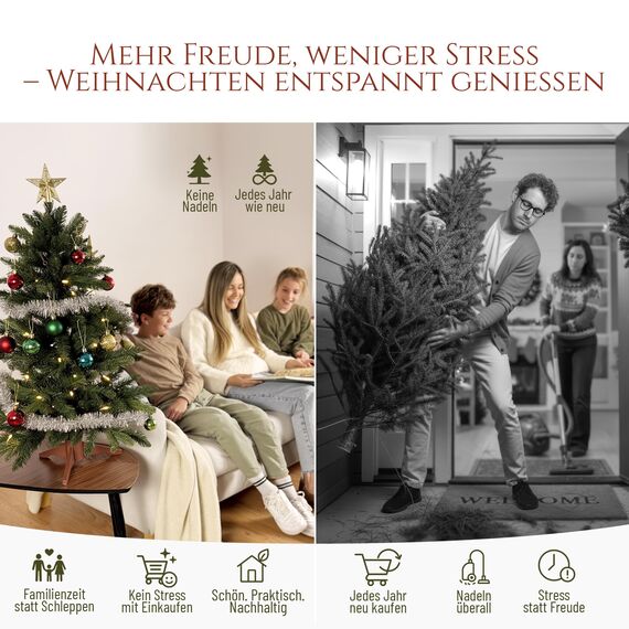 Premium Weihnachtsbaum künstlich 90cm - TESTSIEGER 10 Jahre GARANTIE - Naturgetreu, dichte Zweige, Künstlicher Weihnachtsbaum mit Holzständer, Christmas Tree Tannenbaum künstlich 90 cm Pure Living