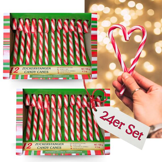 Bada Bing 24er Set Zuckerstangen essbar mit traditionellem Pfefferminz Geschmack - Lollie gestreift als Baumschmuck Weihnachten - Candy Canes Bonbons Weihnachtssüßigkeiten - Weihnachtsdeko Fenster