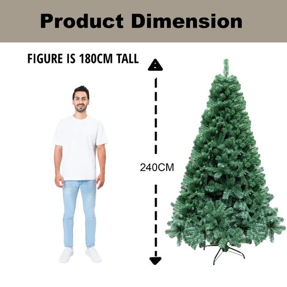 SHATCHI Grün 8ft/240 cm Künstlichen Weihnachtsbaum Alaskan Pine 1100 Spitzen Innen Xmas Home Dekorationen 2,4m, Inklusive Metallständer, PVC-Kunststoff