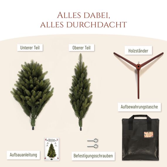 Premium Weihnachtsbaum künstlich 150cm - TESTSIEGER 10 Jahre GARANTIE - Naturgetreu, dichte Zweige, Künstlicher Weihnachtsbaum mit Holzständer, Christmas Tree Tannenbaum künstlich 150 cm Pure Living
