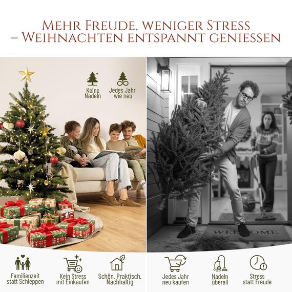 Premium Weihnachtsbaum künstlich 120cm - TESTSIEGER 10 Jahre GARANTIE - Naturgetreu, dichte Zweige, Künstlicher Weihnachtsbaum mit Holzständer, Christmas Tree Tannenbaum künstlich 120 cm Pure Living