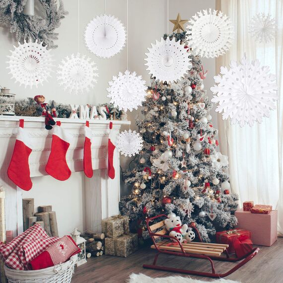 TUPARKA 16 Pcs White Paper Schneeflockendekorationen Papier Schneeflocken Hängende Dekoration Winter Weihnachten Hochzeit Taufe Dekorationen, sortieren Größe