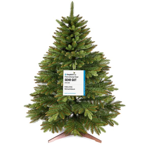 Premium Weihnachtsbaum künstlich 120cm - TESTSIEGER 10 Jahre GARANTIE - Naturgetreu, dichte Zweige, Künstlicher Weihnachtsbaum mit Holzständer, Christmas Tree Tannenbaum künstlich 120 cm Pure Living