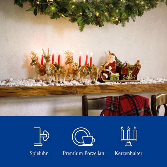 Villeroy & Boch Weihnachts-Spieluhr - Nostalgische Deko mit Santa und Rentieren, perfekt als Kerzenhalter und Porzellanfigur für Festliche Stimmung