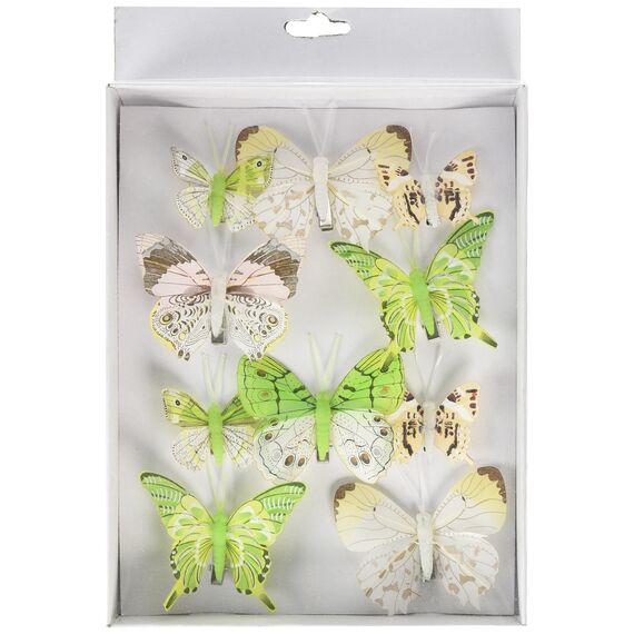 HEITMANN DECO - Schmetterlinge mit Clip zur Befestigung - 10-teiliges Deko-Set in grün, weiß und braun - Verschiedene Größen
