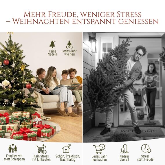Premium Weihnachtsbaum künstlich 150cm - TESTSIEGER 10 Jahre GARANTIE - Naturgetreu, dichte Zweige, Künstlicher Weihnachtsbaum mit Holzständer, Christmas Tree Tannenbaum künstlich 150 cm Pure Living