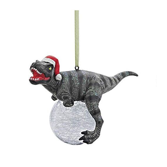 Design Toscano Dinosaurier-Figuren, Weihnachtsbaum Ornament, Blitzer die T Rex mit Sankt-Hut-Feiertags-Verzierung
