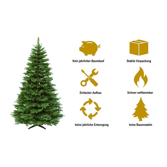 RS Trade 23012 Premium Tanne PE/PVC 150 cm Weihnachtsbaum künstlich (Ø ca. 94 cm) ca. 872 Spitzen und Schnellaufbau Klappsystem, Naturgetreue Spritzguss Elemente, Tannenbaum inkl. Christbaum Ständer