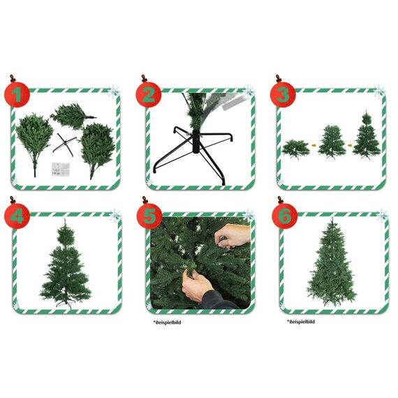 RS Trade 1418 Premium Nordmanntanne 100% Spritzguss 150 cm Weihnachtsbaum künstlich (Ø ca. 106 cm) mit ca. 2375 Spitzen, schwer entflammbar, Schnellaufbau Klappsystem, inkl. Christbaum Ständer