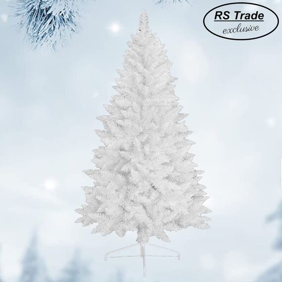 RS Trade 1015 180 cm Weihnachtsbaum PVC künstlich Weiß (Ø ca. 87 cm) mit 602 Spitzen, schwer entflammbarer Tannenbaum mit Schnellaufbau Klappsystem, inkl. Christbaum Ständer aus Metall