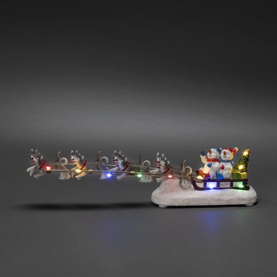 Konstsmide LED Szenerie "Schneemann mit Hundeschlitten", 6H Timer, 10 bunte Dioden, batteriebetrieben, Innen - 4242-000, Bunt